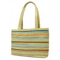Straw Shopping Tote Bags - Multi Stripes - Green - BG-ST124GN